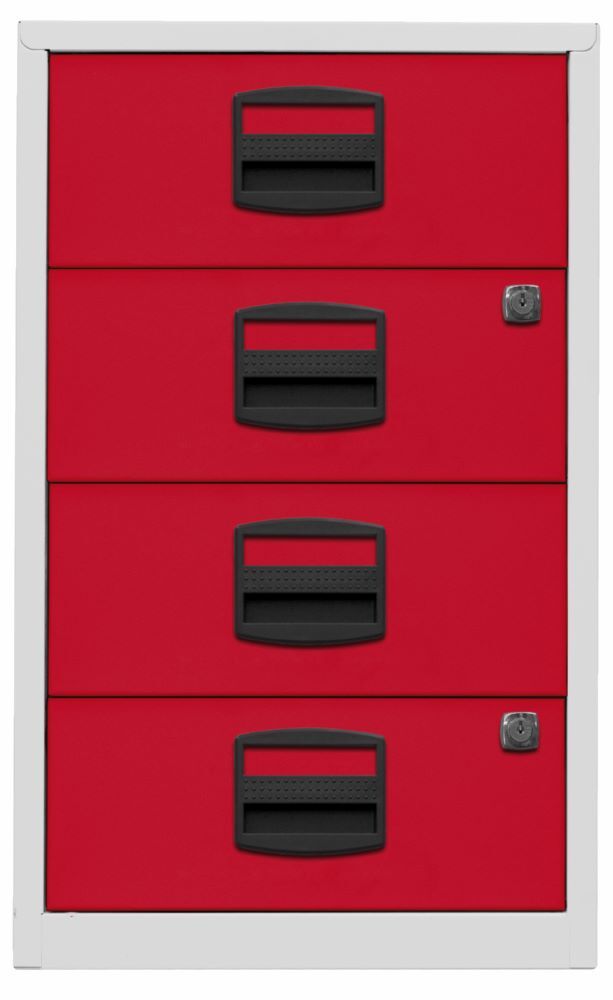 Bisley Home Beistellschrank 4 Universalschubladen 672 x 413 x 400 mm lichtgrau rot Produktbild Bisley Home Beistellschrank 4 Universalschubladen 672 x 413 x 400 mm lichtgrau rot