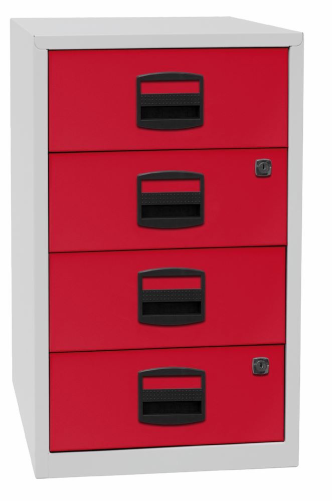 Bisley Home Beistellschrank 4 Universalschubladen 672 x 413 x 400 mm lichtgrau rot Produktbild Bisley Home Beistellschrank 4 Universalschubladen 672 x 413 x 400 mm lichtgrau rot bild 2