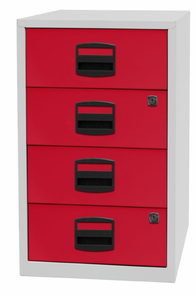 Bisley Home Beistellschrank 4 Universalschubladen 672 x 413 x 400 mm lichtgrau rot Produktbild Bisley Home Beistellschrank 4 Universalschubladen 672 x 413 x 400 mm lichtgrau rot bild 3