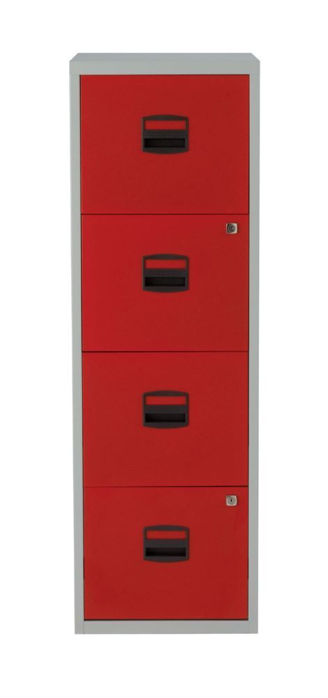 Bisley Home Hängeregistraturschrank 4 Schubladen H 1321 mm lichtgrau kardinalrot Produktbild Bisley Home Hängeregistraturschrank 4 Schubladen H 1321 mm lichtgrau kardinalrot