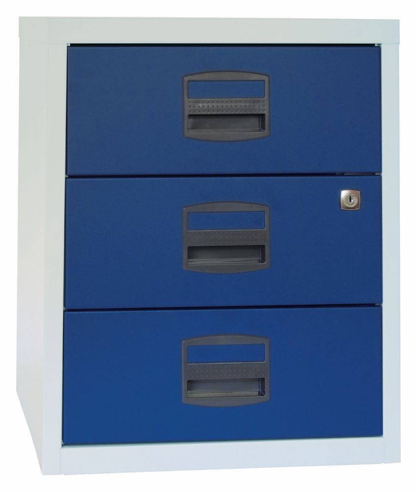 Bisley Home mobiler Beistellschrank 3 Universalschubladen H 528 mm lichtgrau blau Produktbild Bisley Home mobiler Beistellschrank 3 Universalschubladen H 528 mm lichtgrau blau bild 2
