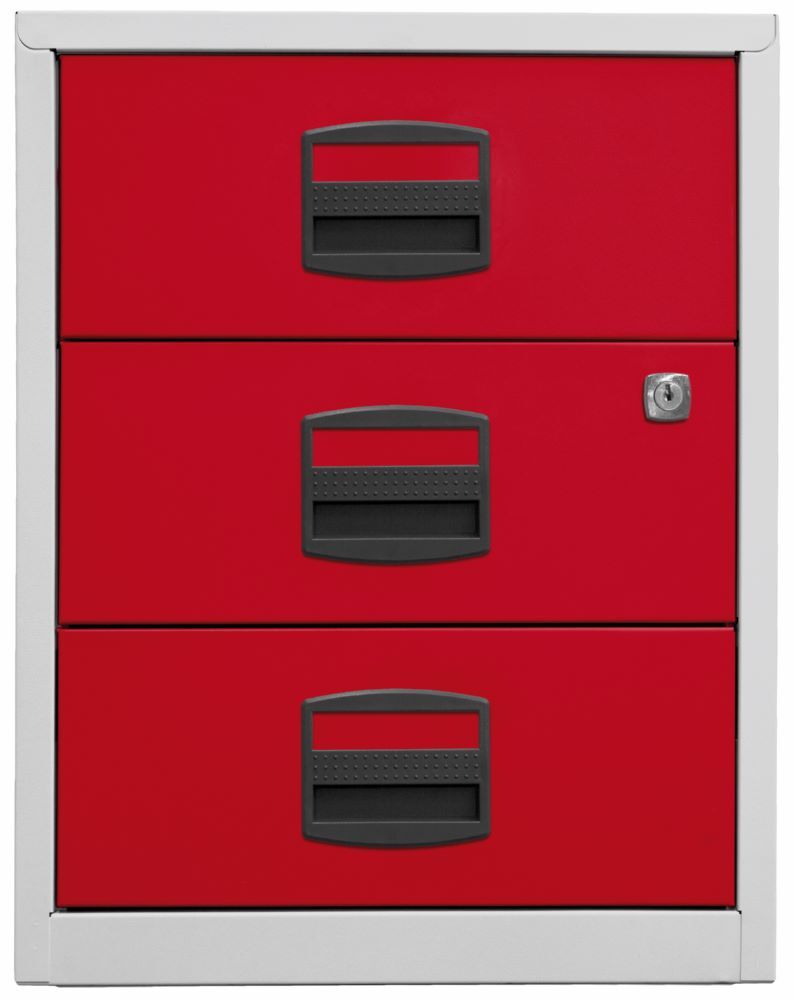 Bisley Home mobiler Beistellschrank 3 Universalschubladen H 528 mm lichtgrau rot Produktbild Bisley Home mobiler Beistellschrank 3 Universalschubladen H 528 mm lichtgrau rot