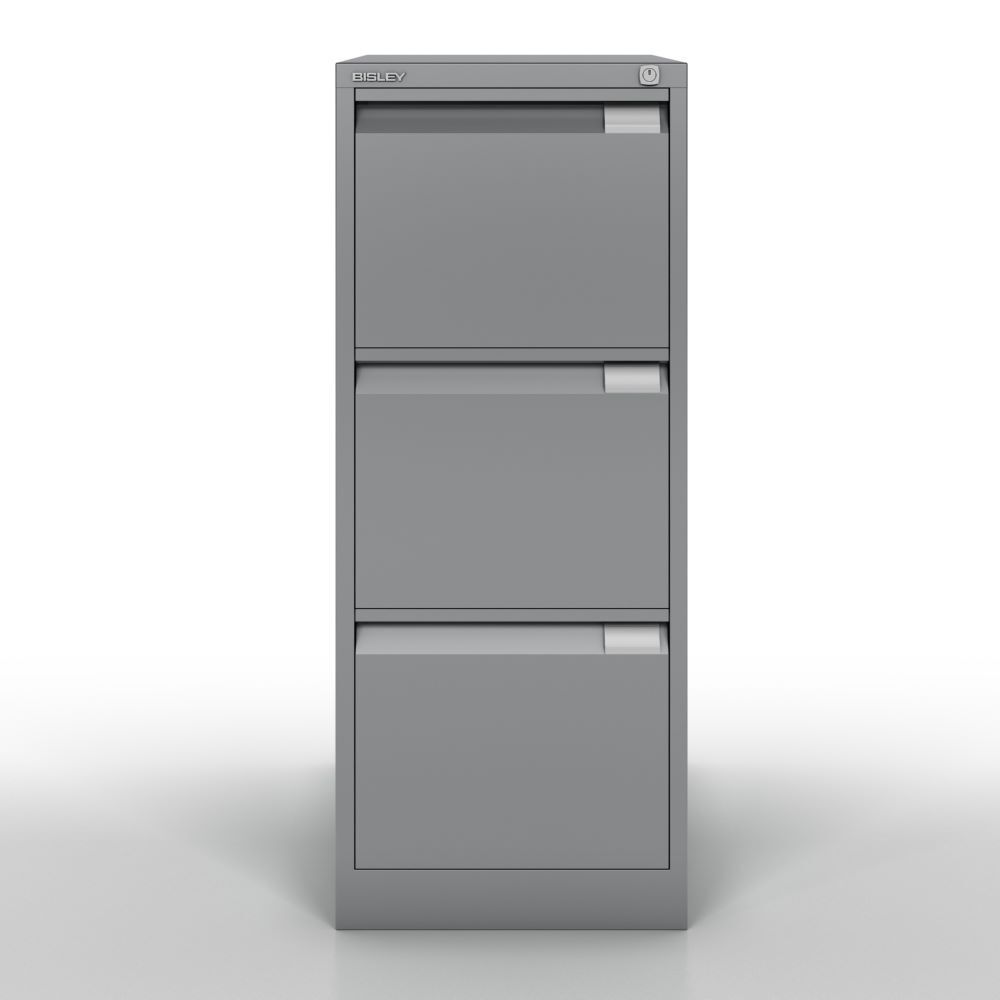 Bisley Hängeregistraturschrank DIN A4 3 HR-Schubladen in silber H 1016 x B 413 mm Produktbild Bisley Hängeregistraturschrank DIN A4 3 HR-Schubladen in silber H 1016 x B 413 mm
