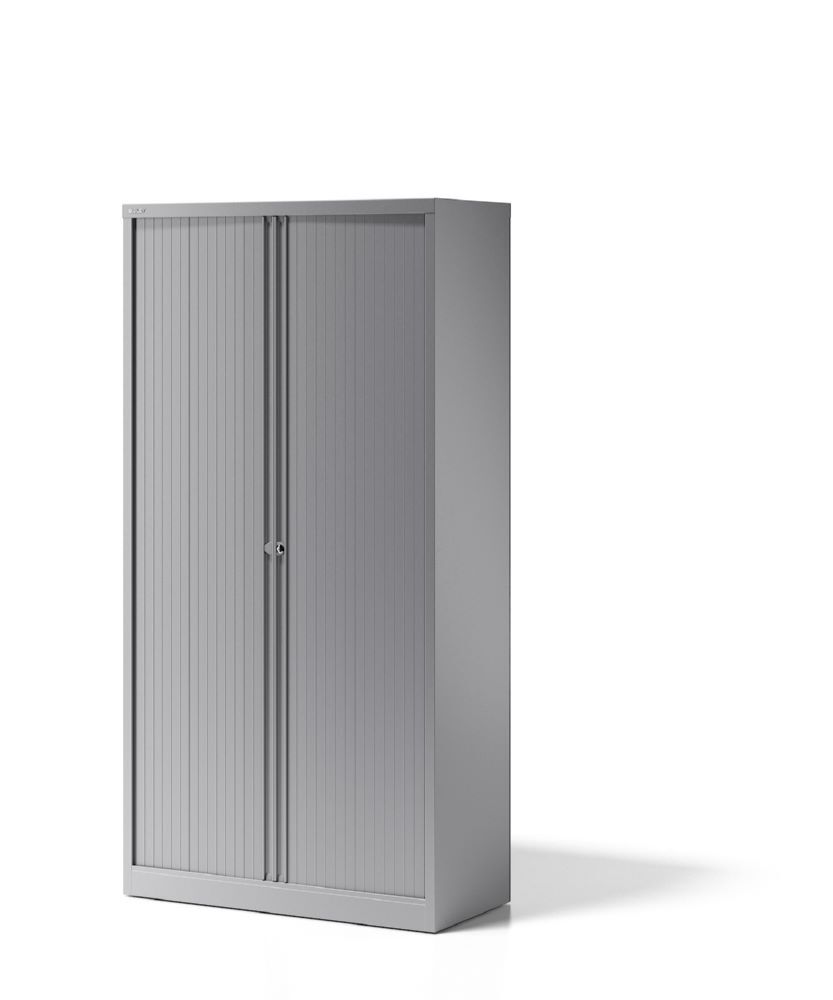 Bisley Rollladenschrank Essentials, mit 4 Fachböden für 5 Ordnerhöhen in silber Produktbild Bisley Rollladenschrank Essentials, mit 4 Fachböden für 5 Ordnerhöhen in silber