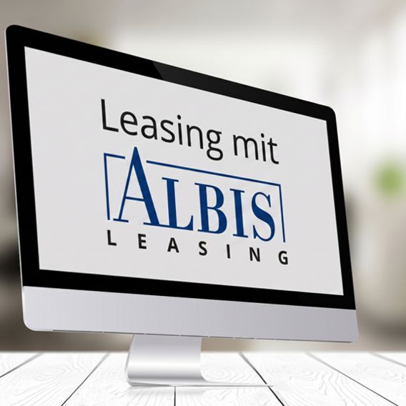 Der Text Leasing mit Albis Leasing wird auf einem PC Monitor angezeigt