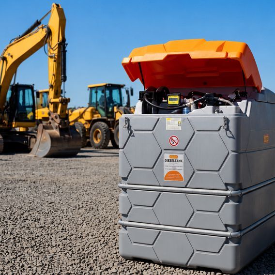 Cemo Cube Outdoor Dieseltank auf einer Baustelle stehend