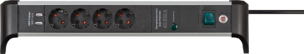 Brennenstuhl Alu-Office-Line Steckdosenleiste 4-fach USB 1,8 m Kabel Überspannungsschutz  Produktbild Brennenstuhl Alu-Office-Line Steckdosenleiste 4-fach USB 1,8 m Kabel Überspannungsschutz