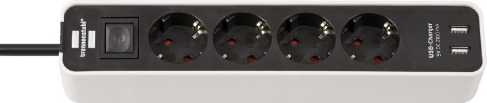 Brennenstuhl Ecolor Steckdosenleiste 4 fach mit 2 USB Ladebuchsen weiß schwarz Produktbild Brennenstuhl Ecolor Steckdosenleiste 4 fach mit 2 USB Ladebuchsen weiß schwarz
