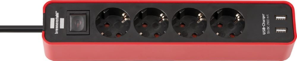 Brennenstuhl Ecolor Steckdosenleiste 4 fach mit 2 USB Ladebuchsen rot schwarz Brennenstuhl Ecolor Steckdosenleiste 4 fach mit 2 USB Ladebuchsen rot schwarz