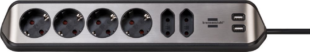 Brennenstuhl Ecksteckdosenleiste 6-fach Tischsteckdose mit Edelstahloberfläche silber/schwarz Produktbild Brennenstuhl Ecksteckdosenleiste 6-fach Tischsteckdose mit Edelstahloberfläche silber/schwarz