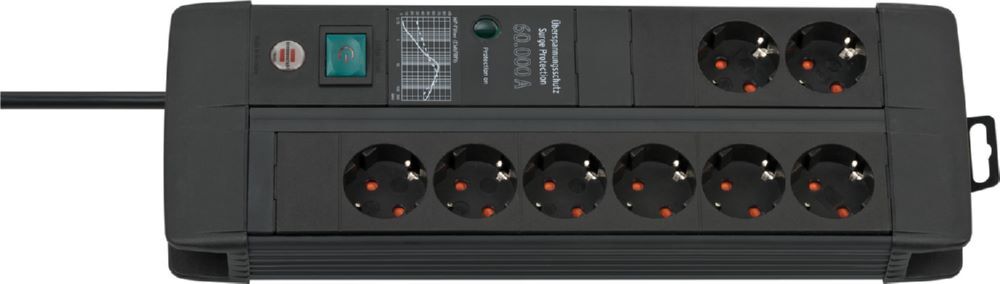 Brennenstuhl Premium-Line Steckdosenleiste 8-fach mit Überspannungsschutz 3 m Kabel schwarz Produktbild Brennenstuhl Premium-Line Steckdosenleiste 8-fach mit Überspannungsschutz 3 m Kabel schwarz