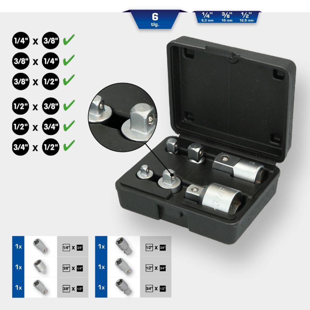Produktbild Adapter-Satz, 6-tlg, 1/4" + 3/8" + 1/2" + 3/4" bild 2