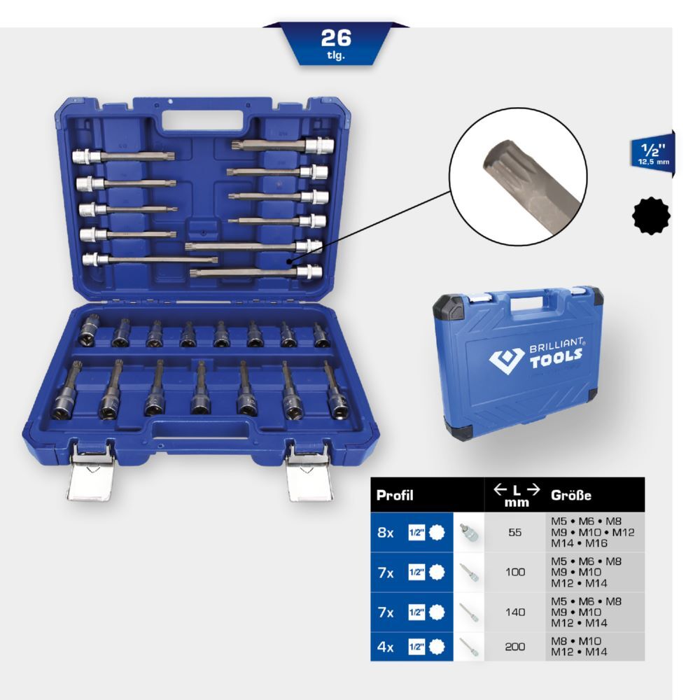 Produktbild 1/2" Bit-Stecknuss-Satz, 26-tlg, Vielzahn-Profil, XZN bild 2