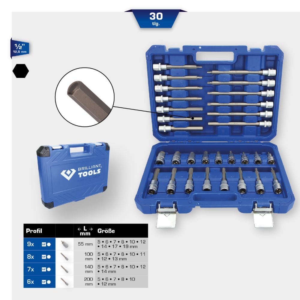 Produktbild 1/2" Bit-Stecknuss-Satz, 30-tlg, Innensechskant-Profil bild 2