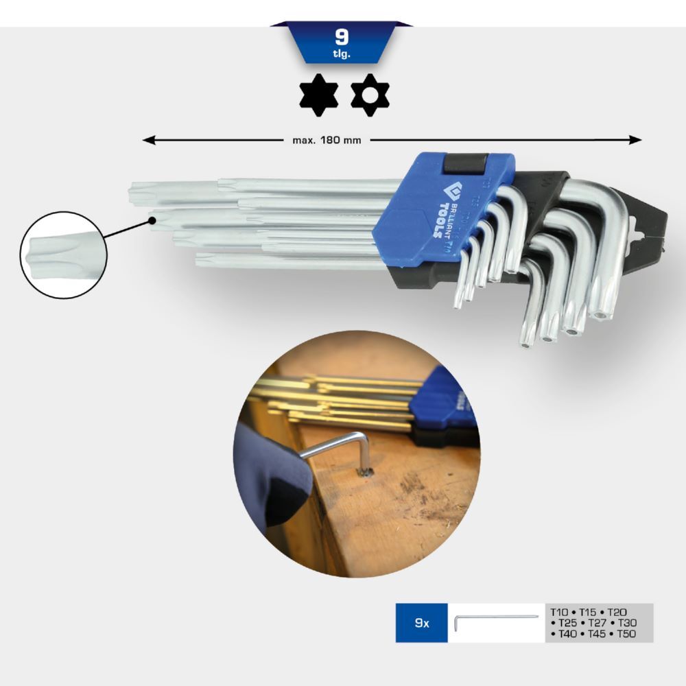 Produktbild Winkelstiftschlüssel-Satz, 9-tlg, Torx®-Profil, kurz bild 2