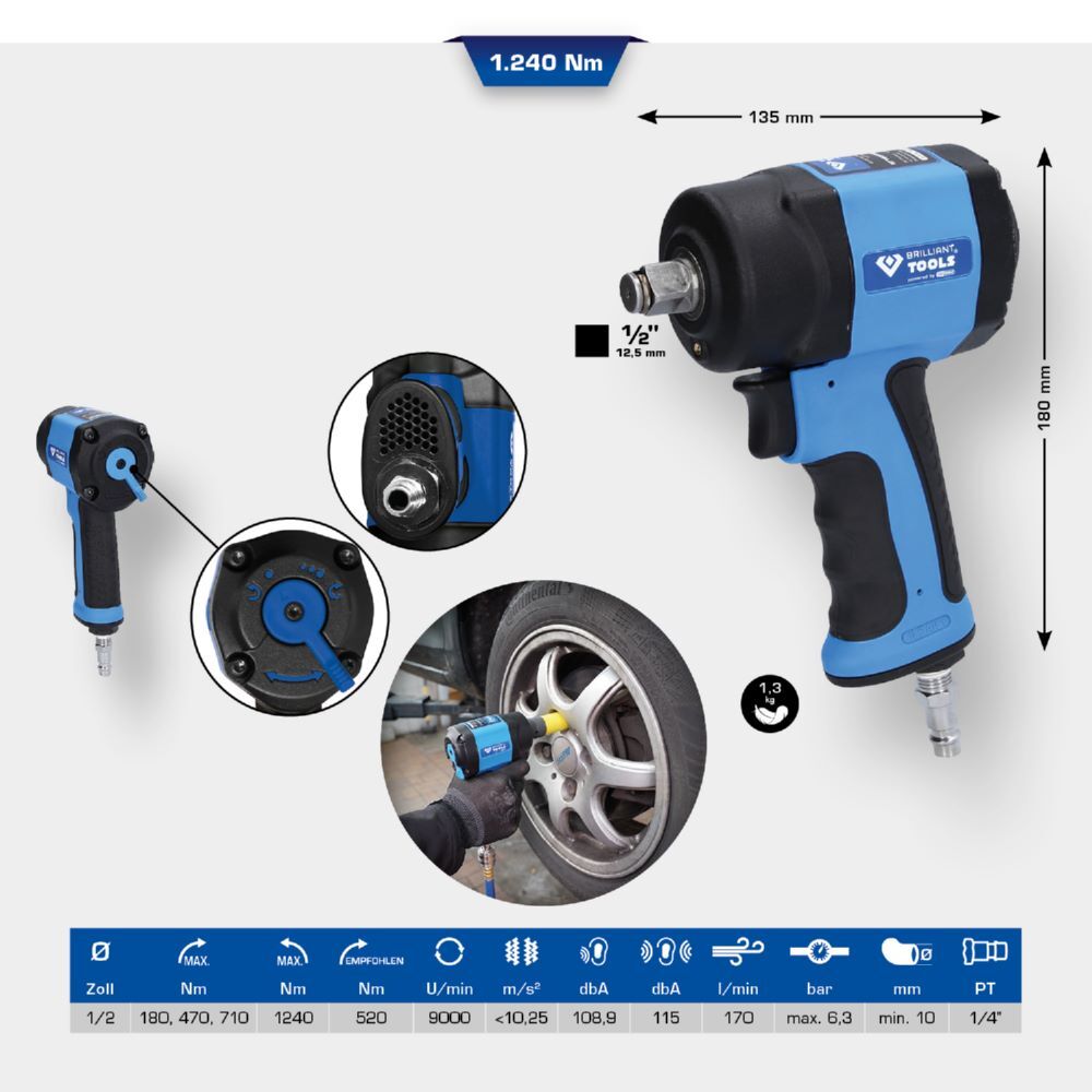 Produktbild 1/2" Mini-Druckluft-Schlagschrauber, 1.240 Nm bild 2