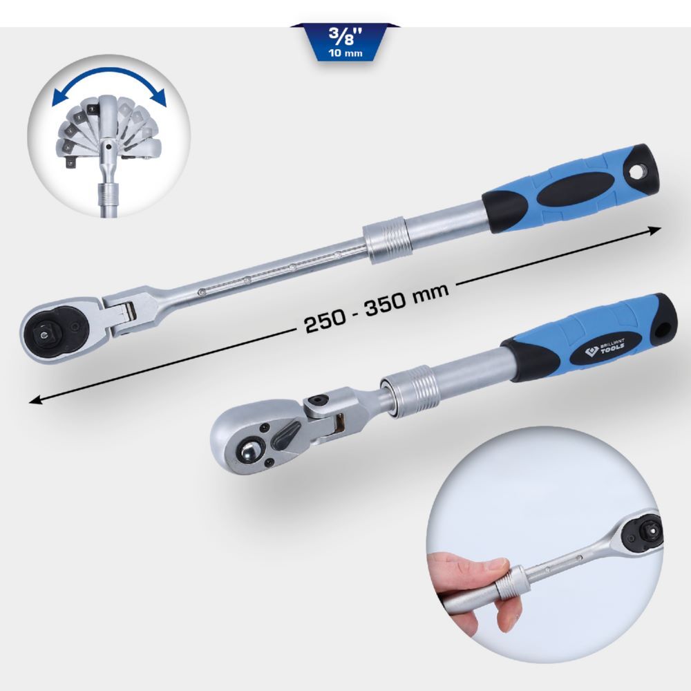 Produktbild 3/8" Teleskop-Umschaltknarre mit flexibelem Kopf (250 - 350 mm) bild 2