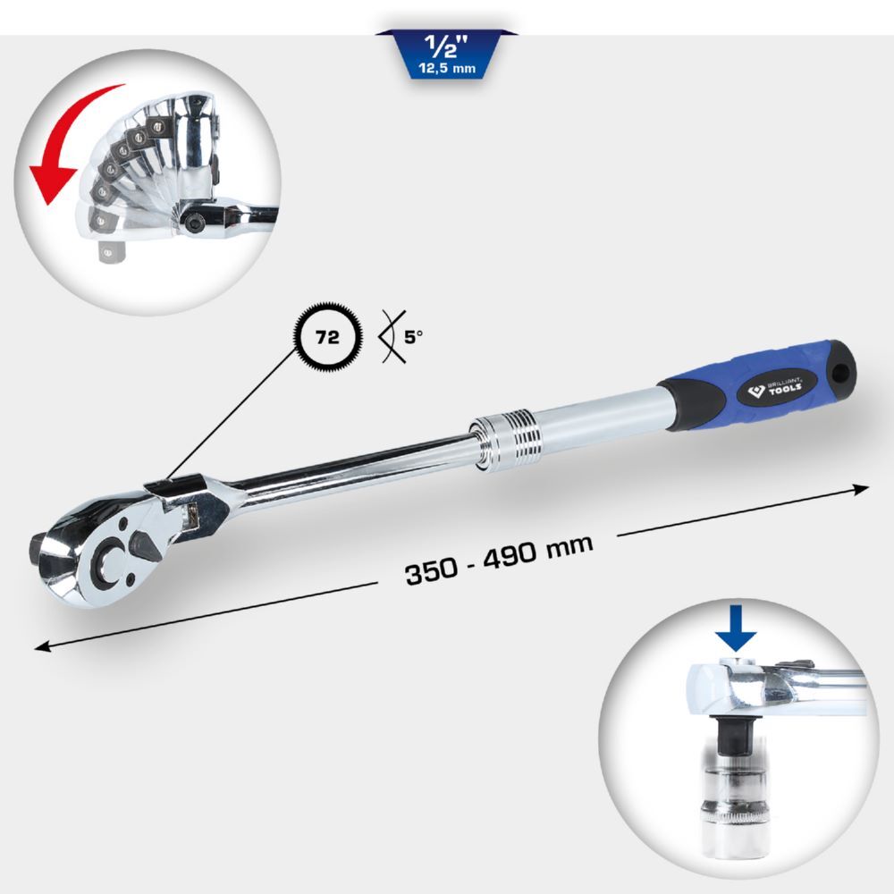 Produktbild 1/2" Teleskop-Umschaltknarre mit flexibelem Kopf bild 2