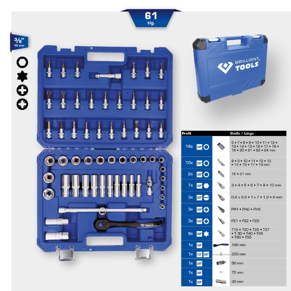Produktbild 3/8" Steckschlüssel-Satz, 61-tlg bild 2