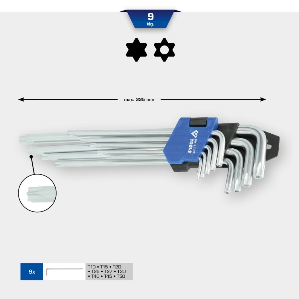 Produktbild Winkelstiftschlüssel-Satz, 9-tlg, Torx®-Profil, lang bild 2