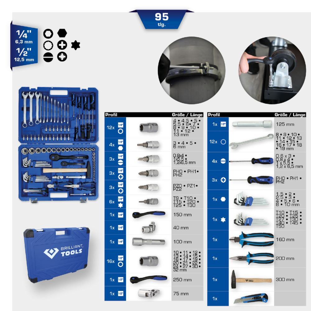 Produktbild 1/4" + 1/2" Universal-Werkzeug-Satz, 95-tlg bild 2