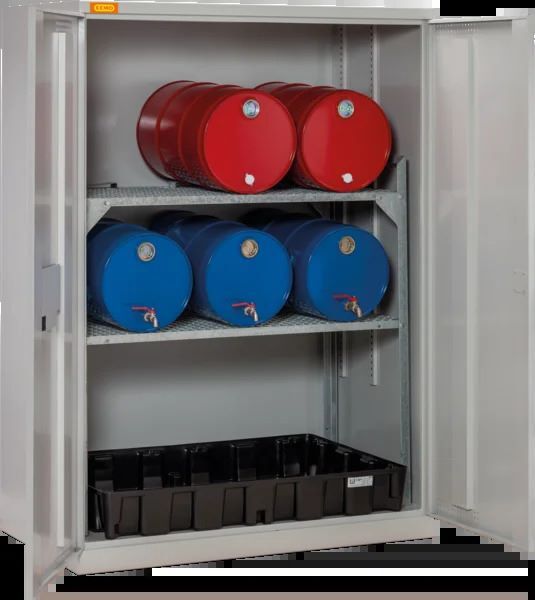 Produktbild Fassschrank 14/20 mit PE Auffangwanne und Gitterrosten 84 x 140 x 195 cm  bild 4