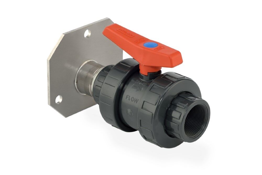Cemo PVC Kugelhahn 1 1/2 Zoll mit Edelstahlflansch Produktbild Cemo PVC Kugelhahn 1 1/2 Zoll mit Edelstahlflansch