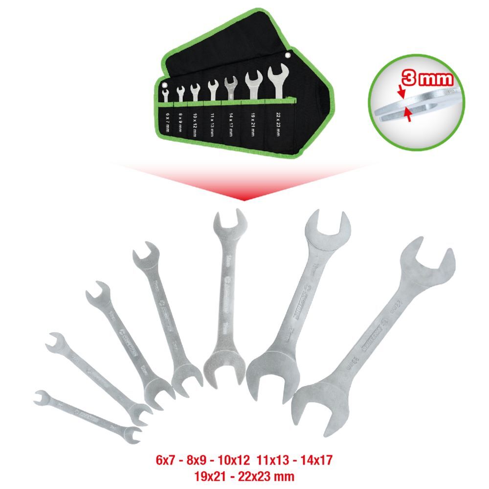 Produktbild KS Tools Competition Doppel-Maulschlüssel Satz 7 teilig extra flach