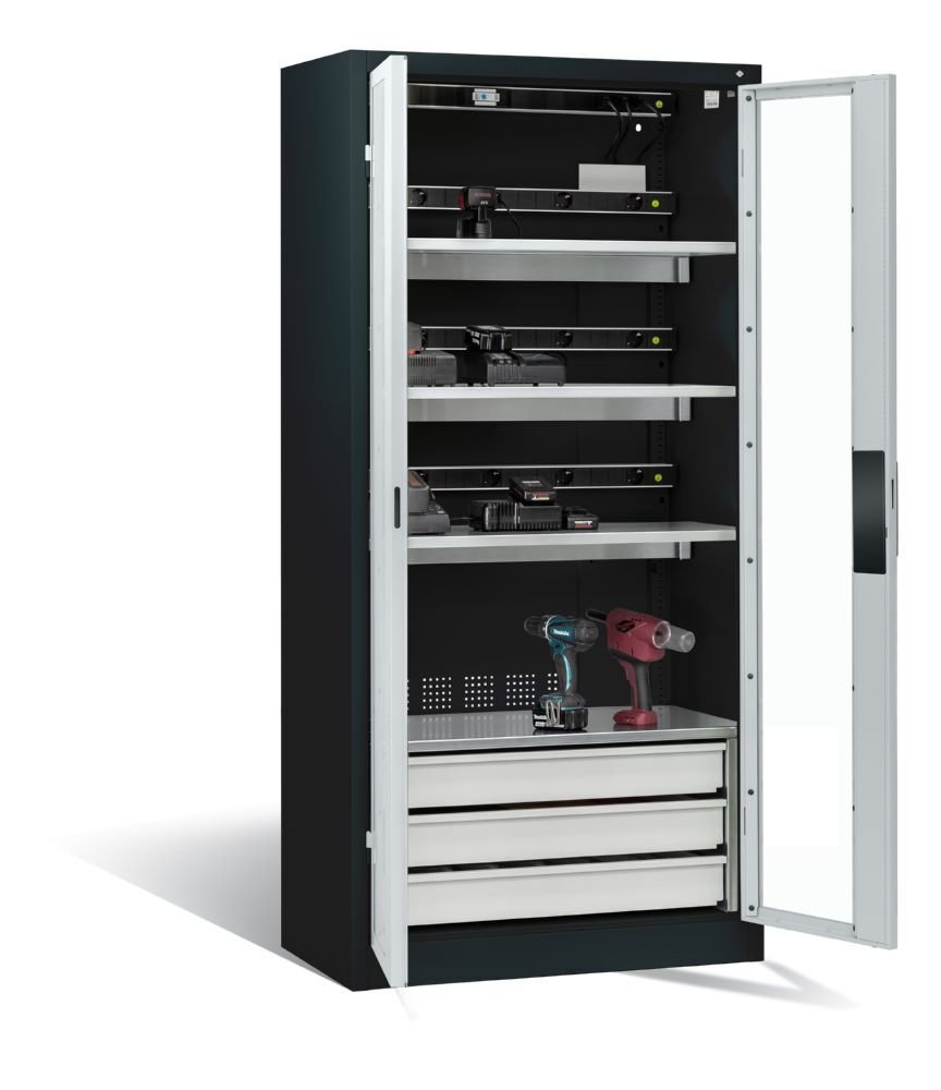 C+P Akkuladeschrank Serie 89 Comfort 1950 x 930 x 500 mm anthrazit lichtgrau Produktbild C+P Akkuladeschrank Serie 89 Comfort 1950 x 930 x 500 mm anthrazit lichtgrau