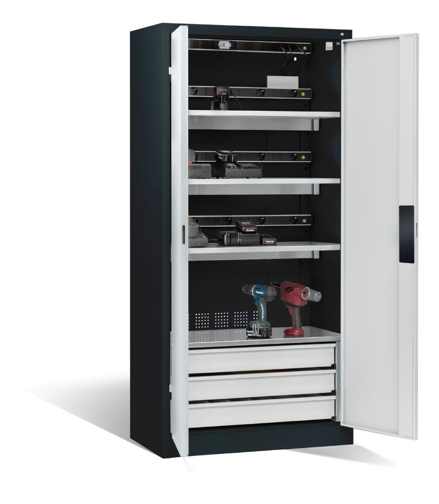C+P Akkuladeschrank Serie 89 Comfort 1950 x 930 x 500 mm anthrazit lichtgrau Produktbild C+P Akkuladeschrank Serie 89 Comfort 1950 x 930 x 500 mm anthrazit lichtgrau bild 2