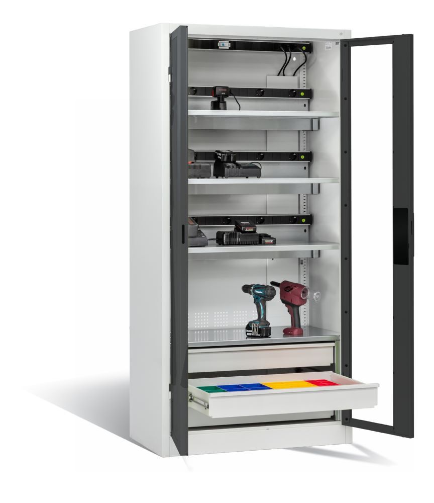 C+P Akkuladeschrank Serie 89 Comfort 1950 x 930 x 500 mm lichtgrau anthrazit Produktbild C+P Akkuladeschrank Serie 89 Comfort 1950 x 930 x 500 mm lichtgrau anthrazit bild 2