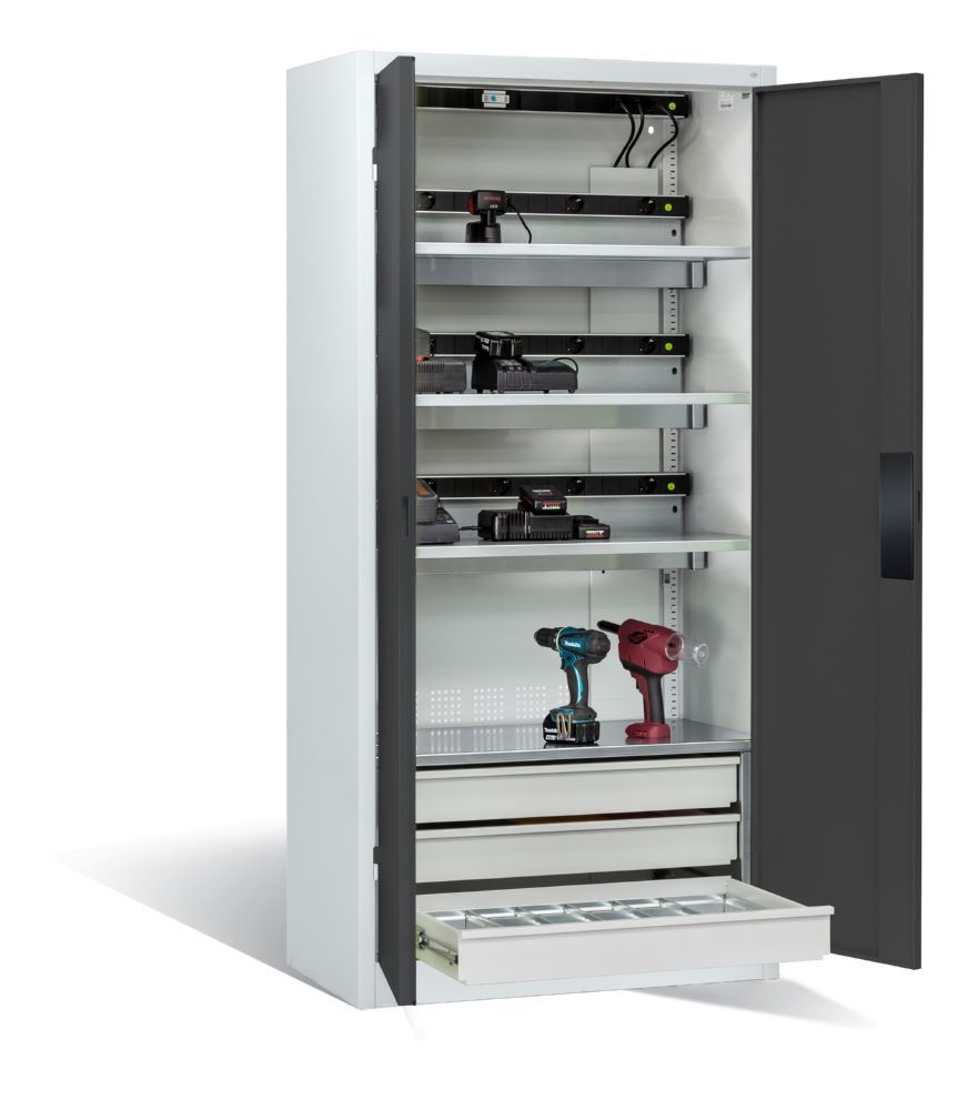 C+P Akkuladeschrank Serie 89 Comfort 1950 x 930 x 500 mm lichtgrau anthrazit Produktbild C+P Akkuladeschrank Serie 89 Comfort 1950 x 930 x 500 mm lichtgrau anthrazit bild 2