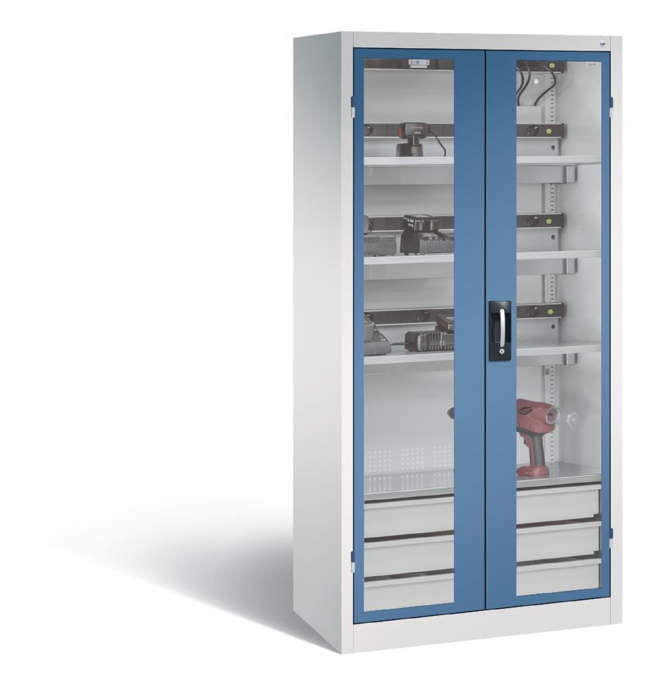 C+P Akkuladeschrank Serie 89 Comfort 1950 x 930 x 500 mm lichtgrau fernblau Produktbild C+P Akkuladeschrank Serie 89 Comfort 1950 x 930 x 500 mm lichtgrau fernblau