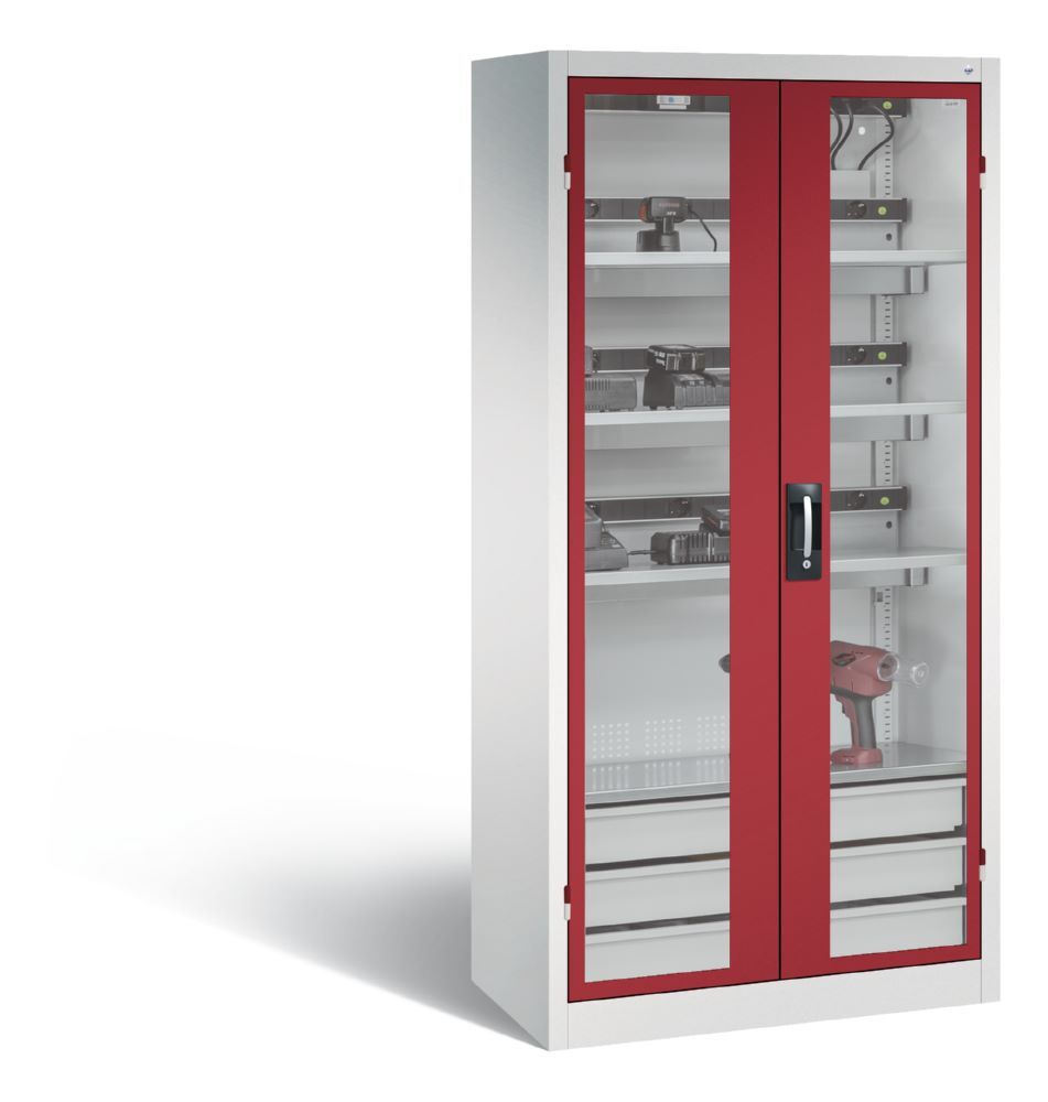 C+P Akkuladeschrank Serie 89 Comfort 1950 x 930 x 500 mm lichtgrau rubinrot Produktbild C+P Akkuladeschrank Serie 89 Comfort 1950 x 930 x 500 mm lichtgrau rubinrot