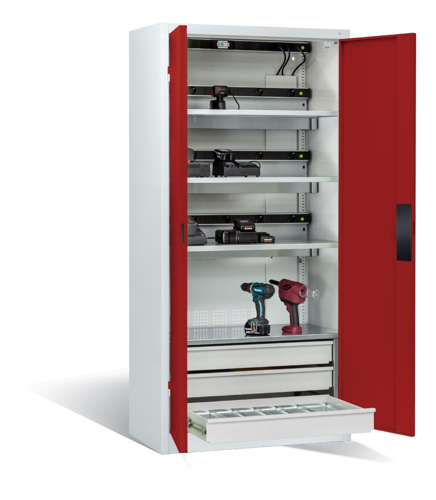 C+P Akkuladeschrank Comfort Serie 89 H 1950 x B 930 x T 500 mm lichtgrau rubinrot Produktbild C+P Akkuladeschrank Comfort Serie 89 H 1950 x B 930 x T 500 mm lichtgrau rubinrot bild 2