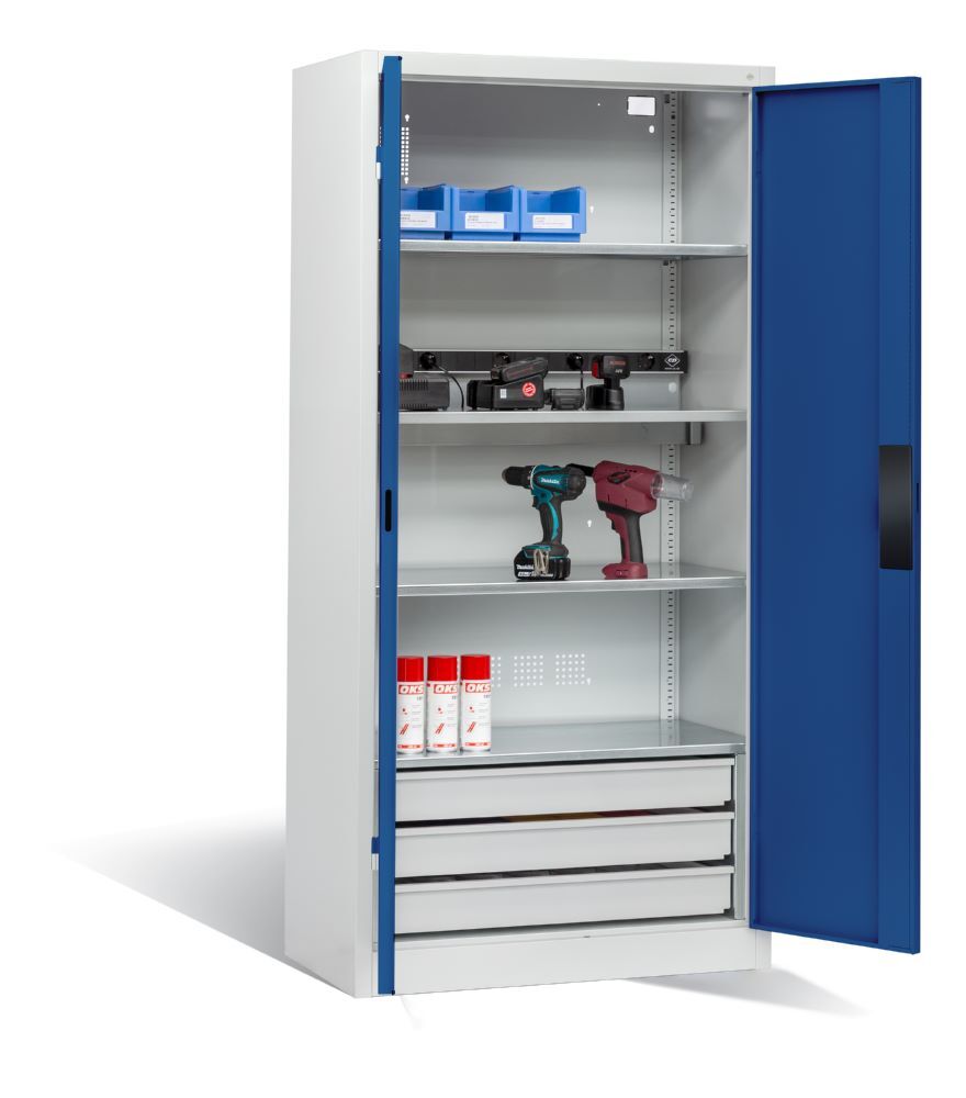 C+P Akkuladeschrank Serie 89 H 1950 x B 930T x 500 mm lichtgrau enzianblau Produktbild C+P Akkuladeschrank Serie 89 H 1950 x B 930T x 500 mm lichtgrau enzianblau bild 2