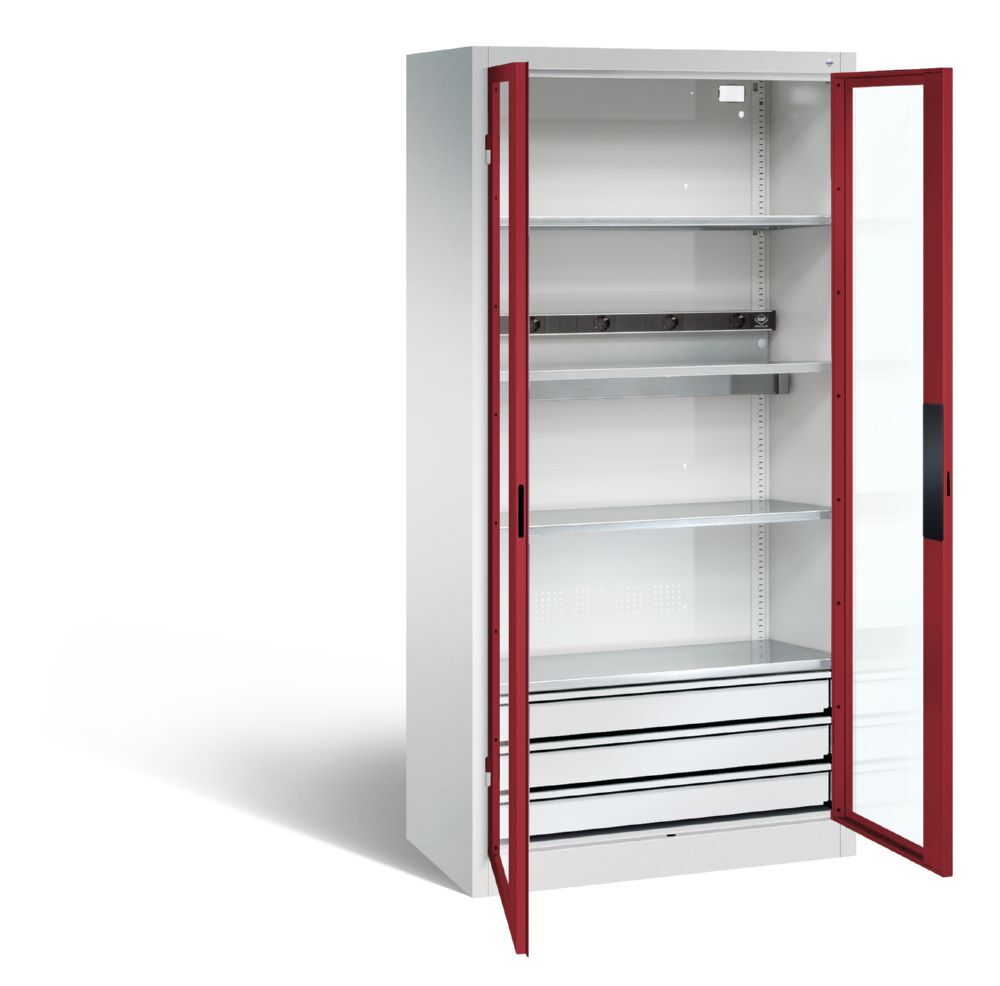 C+P Akkuladeschrank Serie 89 1950 X 930 X 500 mm Lichtgrau Rubinrot Produktbild C+P Akkuladeschrank Serie 89 1950 X 930 X 500 mm Lichtgrau Rubinrot