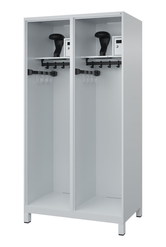 C+P Offener Feuerwehrspind Flexo 2 Abteile mit Sockel lichtgrau 1000 x 600 x 1850 mm Produktbild C+P Offener Feuerwehrspind Flexo 2 Abteile mit Sockel lichtgrau 1000 x 600 x 1850 mm