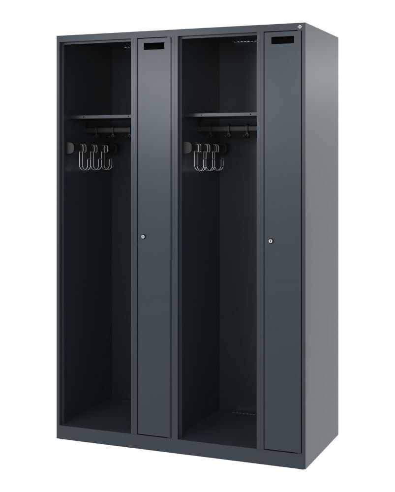 C+P Feuerwehrspind Kombi 4 Abteile mit Schiebehaken anthrazit 1200 x 500 x 1850 mm Produktbild C+P Feuerwehrspind Kombi 4 Abteile mit Schiebehaken anthrazit 1200 x 500 x 1850 mm