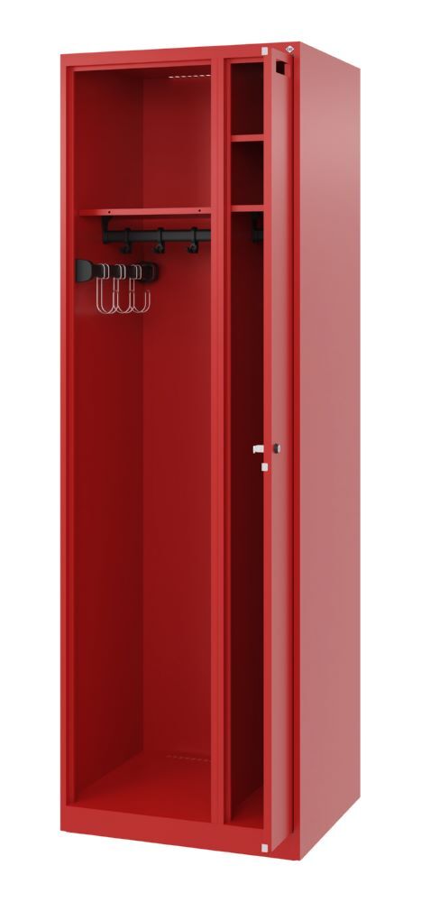 C+P Feuerwehrspind Evolo Kombi mit Edelstahlhaken feuerrot 600 x 500 x 1850 mm Produktbild C+P Feuerwehrspind Evolo Kombi mit Edelstahlhaken feuerrot 600 x 500 x 1850 mm bild 2