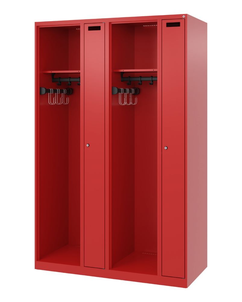 C+P Feuerwehrspind Kombi 4 Abteile mit Schiebehaken feuerrot 1200 x 500 x 1850 mm Produktbild C+P Feuerwehrspind Kombi 4 Abteile mit Schiebehaken feuerrot 1200 x 500 x 1850 mm