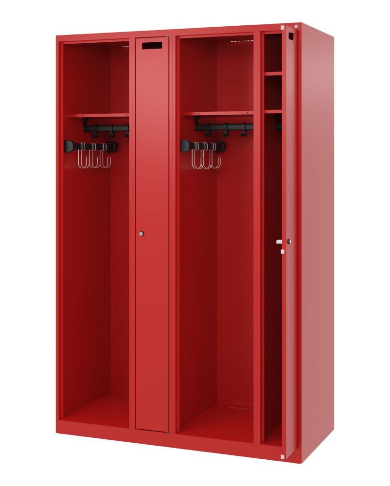 C+P Feuerwehrspind Kombi 4 Abteile mit Schiebehaken feuerrot 1200 x 500 x 1850 mm Produktbild C+P Feuerwehrspind Kombi 4 Abteile mit Schiebehaken feuerrot 1200 x 500 x 1850 mm bild 2