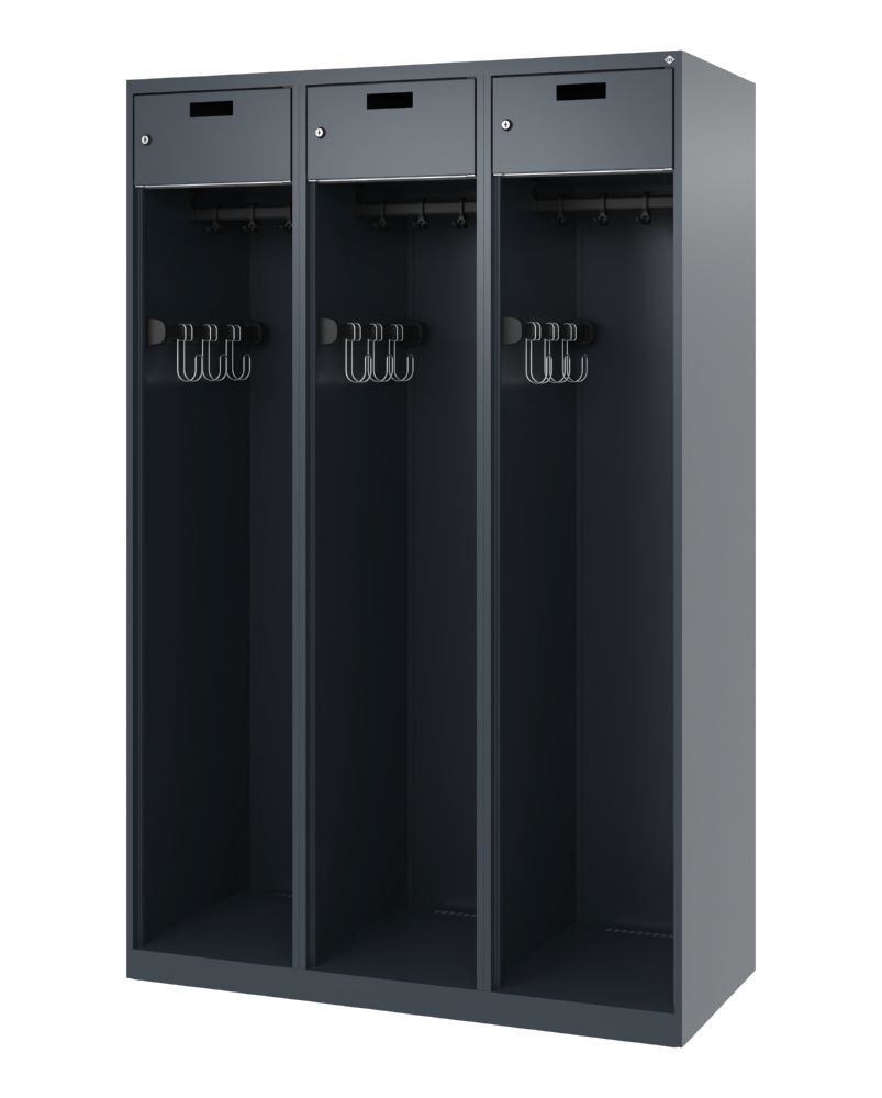 C+P Feuerwehrspind Evolo Praktus 3 Abteile je 400 mm anthrazit 1200 x 500 x 1850 mm Produktbild C+P Feuerwehrspind Evolo Praktus 3 Abteile je 400 mm anthrazit 1200 x 500 x 1850 mm