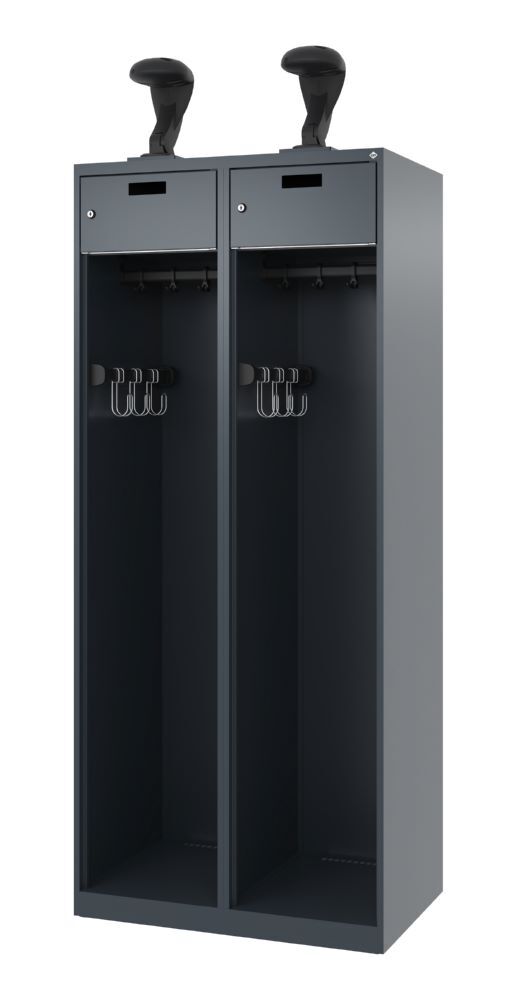 C+P Feuerwehrspin Praktus 2 Abteile mit Schiebehaken anthrazit 800 x 500 x 1850 mm Produktbild C+P Feuerwehrspin Praktus 2 Abteile mit Schiebehaken anthrazit 800 x 500 x 1850 mm