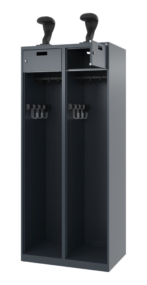 C+P Feuerwehrspin Praktus 2 Abteile mit Schiebehaken anthrazit 800 x 500 x 1850 mm Produktbild C+P Feuerwehrspin Praktus 2 Abteile mit Schiebehaken anthrazit 800 x 500 x 1850 mm bild 2