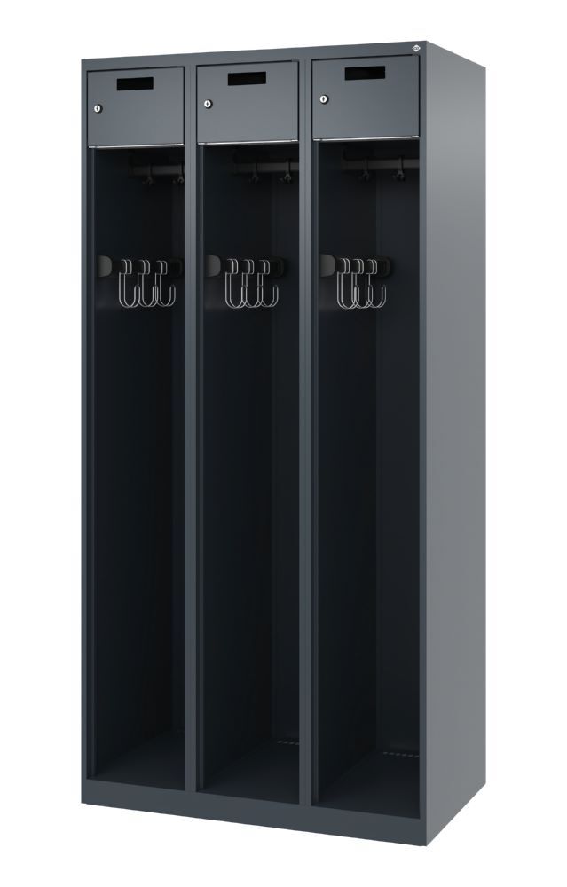 C+P Feuerwehrspind Praktus 3 Abteile dunkelgrau 900 x 500 x 1850 mm Produktbild C+P Feuerwehrspind Praktus 3 Abteile dunkelgrau 900 x 500 x 1850 mm