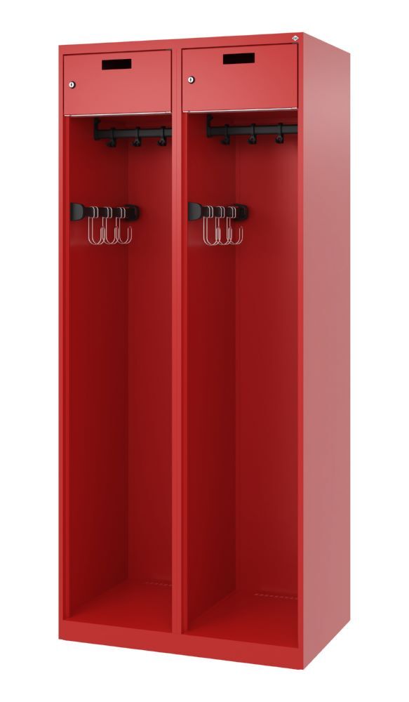 C+P Feuerwehrspind Praktus doppeltes Abteil feuerrot 800 x 500 x 1850 mm Produktbild C+P Feuerwehrspind Praktus doppeltes Abteil feuerrot 800 x 500 x 1850 mm