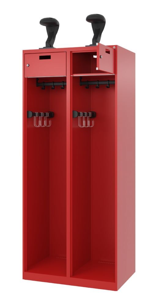 C+P Feuerwehrspind Praktus 2 Abteile mit Schiebehaken feurrot 800 x 500 x 1850 mm Produktbild C+P Feuerwehrspind Praktus 2 Abteile mit Schiebehaken feurrot 800 x 500 x 1850 mm bild 2