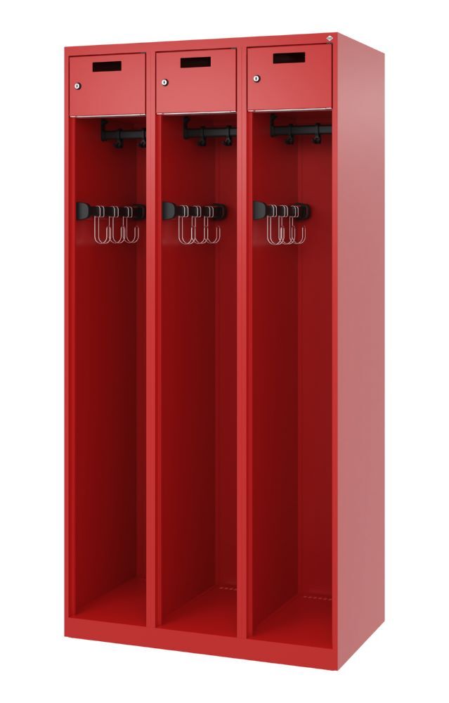 C+P Feuerwehrspind Praktus 3 Abteile in feuerrot 900 x 500 x 1850 mm Produktbild C+P Feuerwehrspind Praktus 3 Abteile in feuerrot 900 x 500 x 1850 mm bild 1