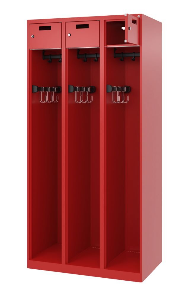 C+P Feuerwehrspind Praktus 3 Abteile in feuerrot 900 x 500 x 1850 mm Produktbild C+P Feuerwehrspind Praktus 3 Abteile in feuerrot 900 x 500 x 1850 mm bild 2